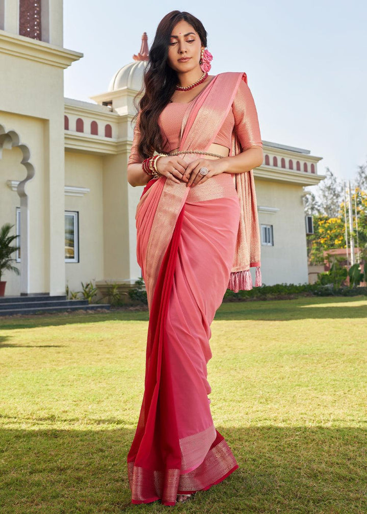 Mauvelous Pink Woven Georgette Saree - qivii