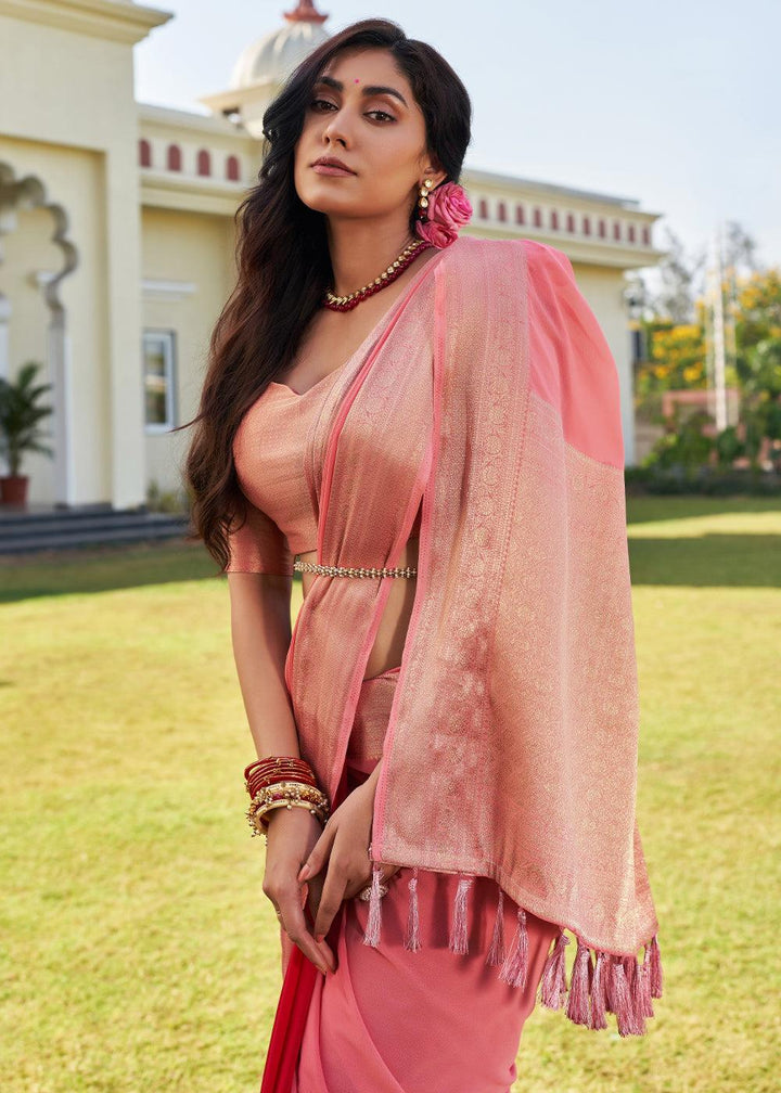 Mauvelous Pink Woven Georgette Saree - qivii