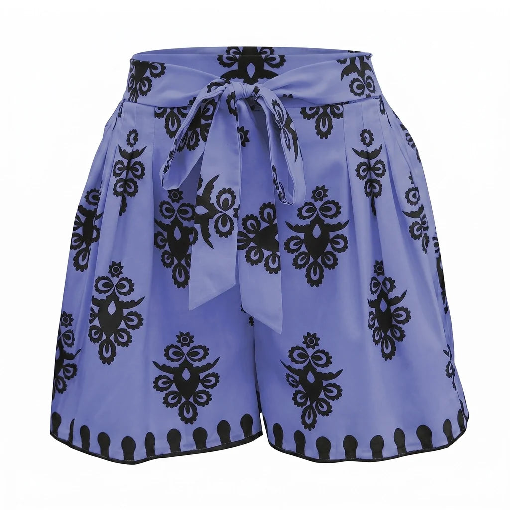 Maya Printed Belted Shorts