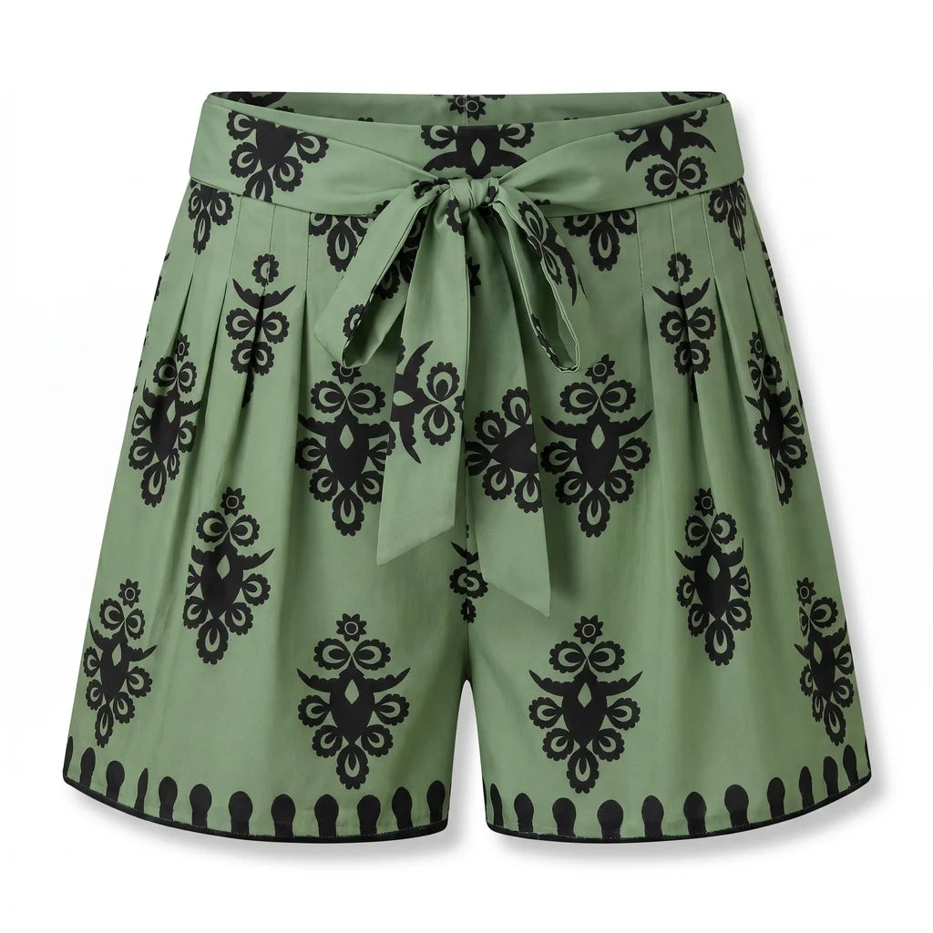Maya Printed Belted Shorts