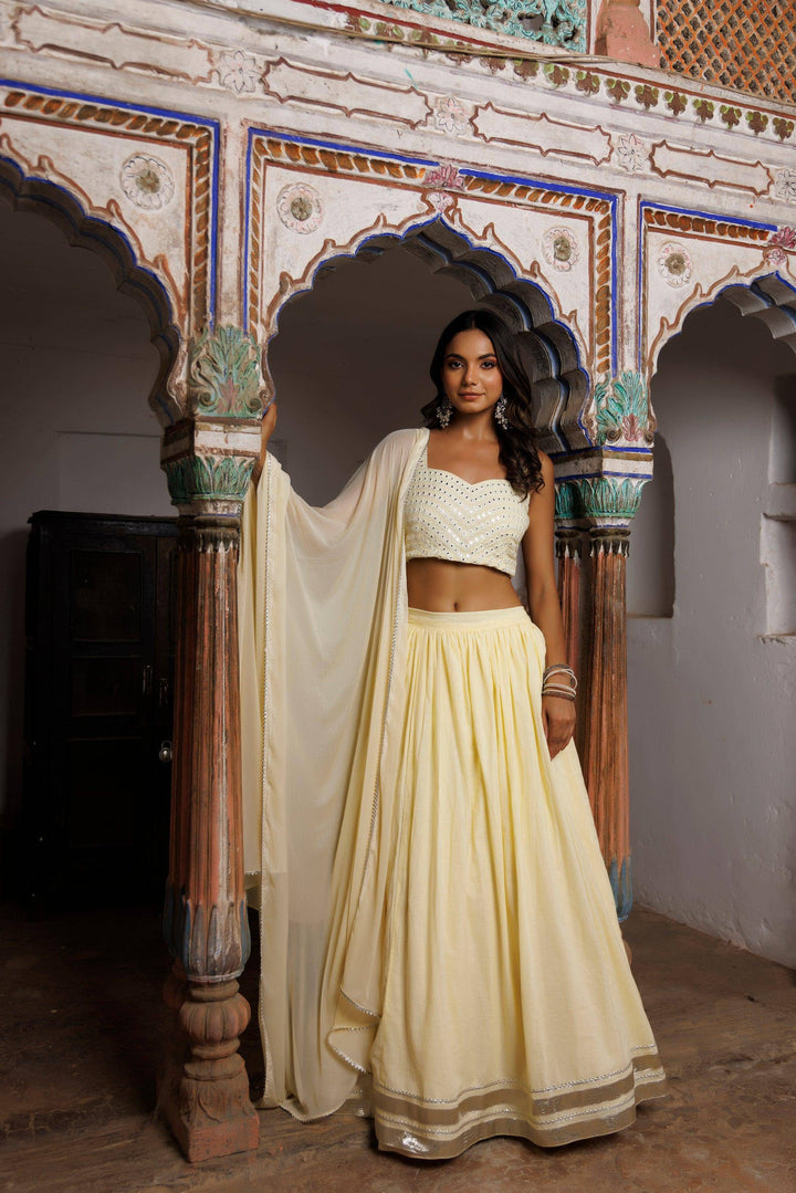 Mellow Yellow Embroidered Lehenga Set - qivii