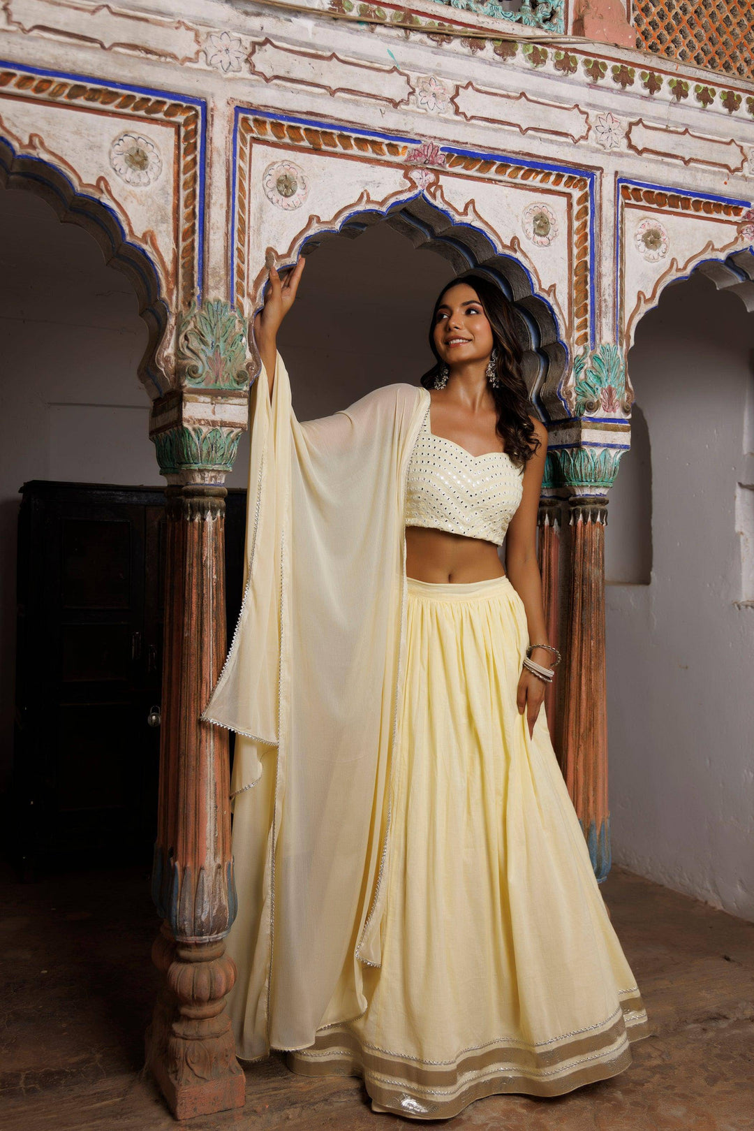 Mellow Yellow Embroidered Lehenga Set - qivii