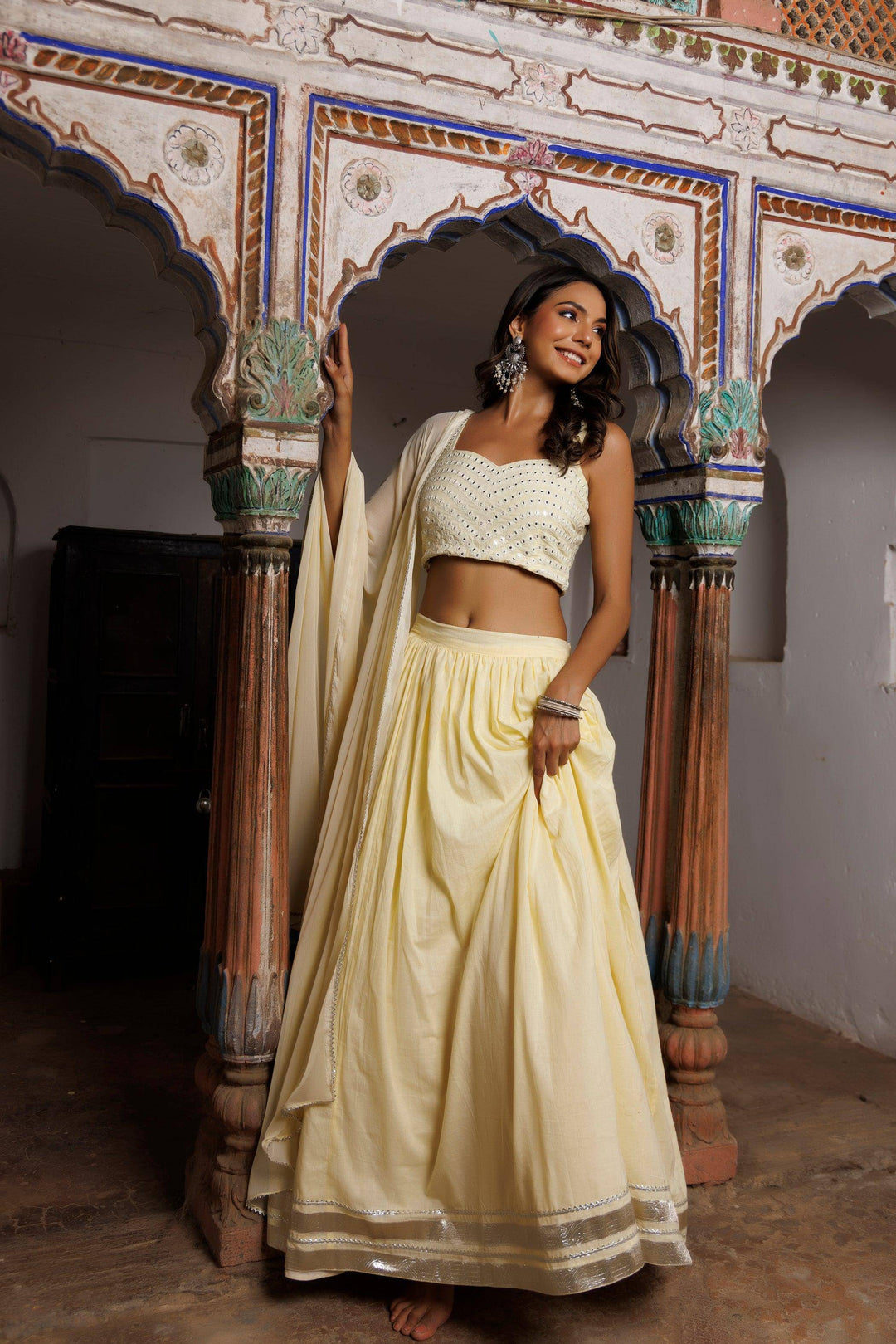 Mellow Yellow Embroidered Lehenga Set - qivii