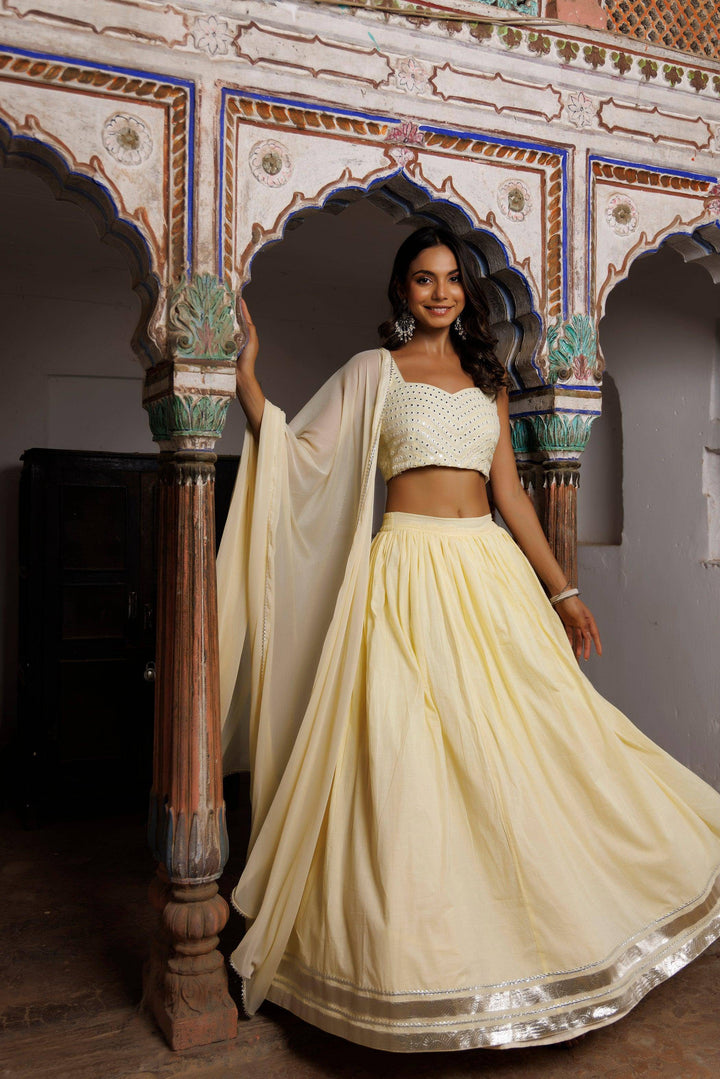 Mellow Yellow Embroidered Lehenga Set - qivii