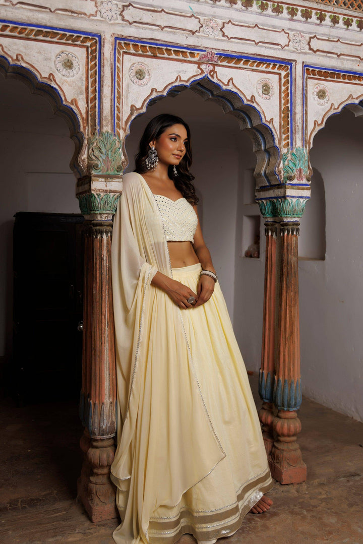 Mellow Yellow Embroidered Lehenga Set - qivii