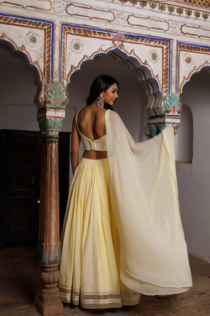 Mellow Yellow Embroidered Lehenga Set - qivii