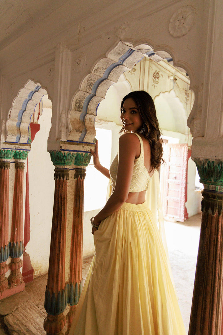 Mellow Yellow Embroidered Lehenga Set - qivii