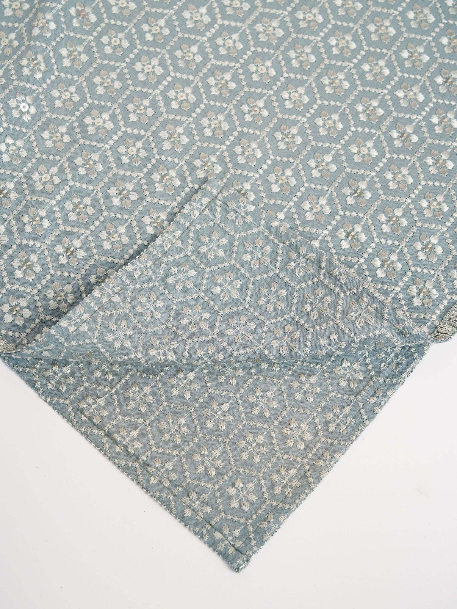Men Grey Silk Blend Embroidered Dupatta