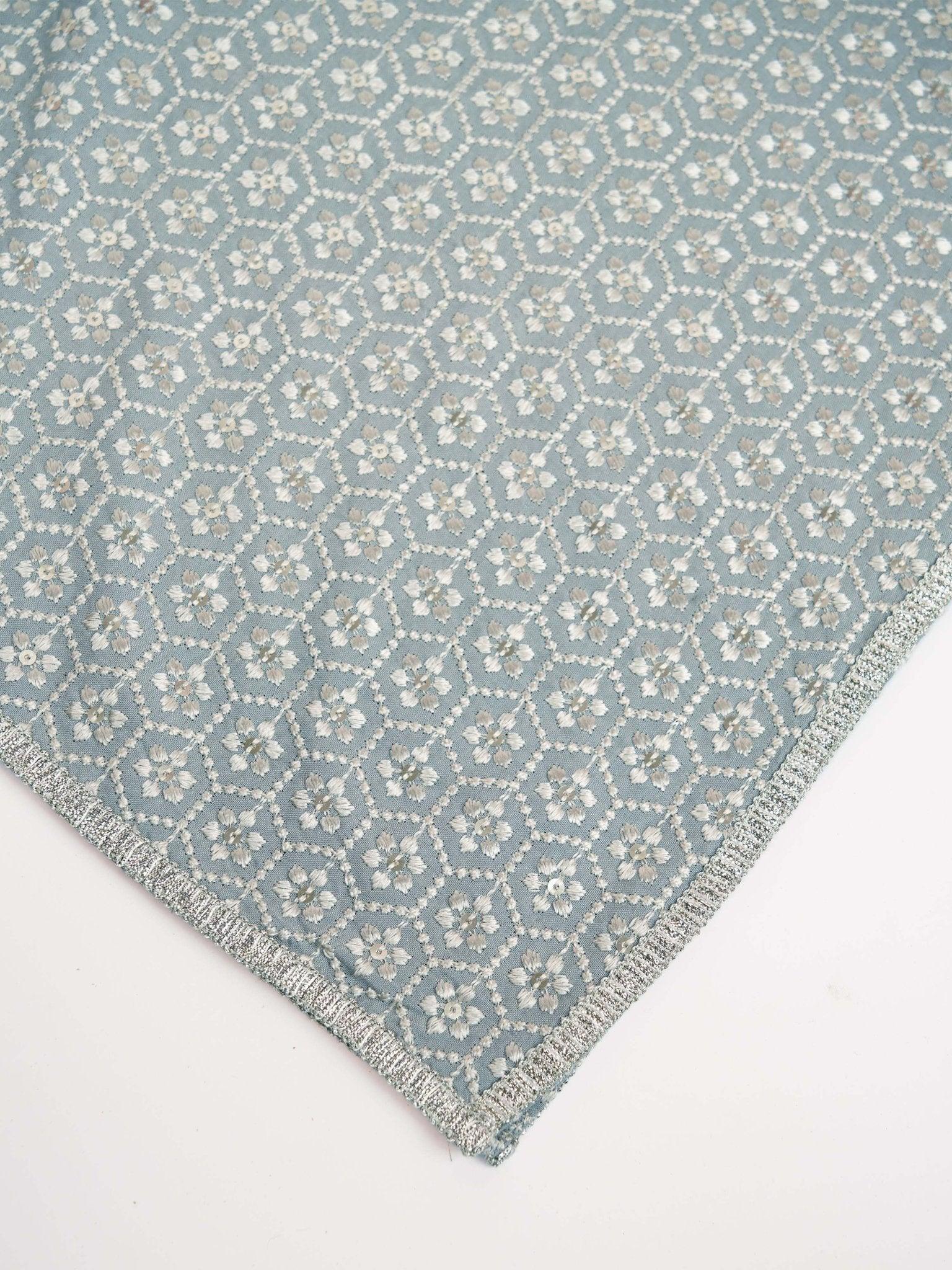 Men Grey Silk Blend Embroidered Dupatta