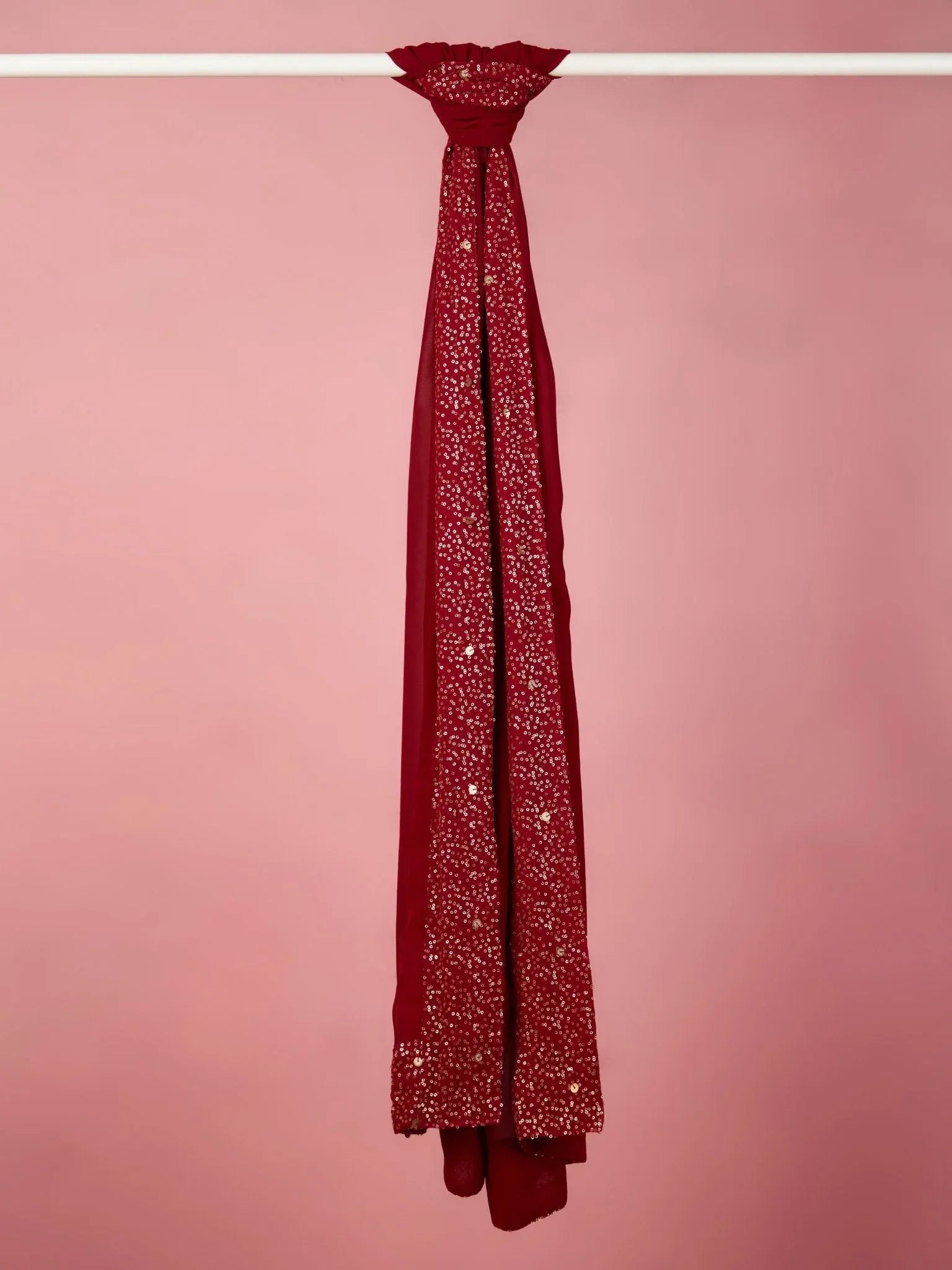 Men Maroon Georgette Sequin Embroidered Dupatta