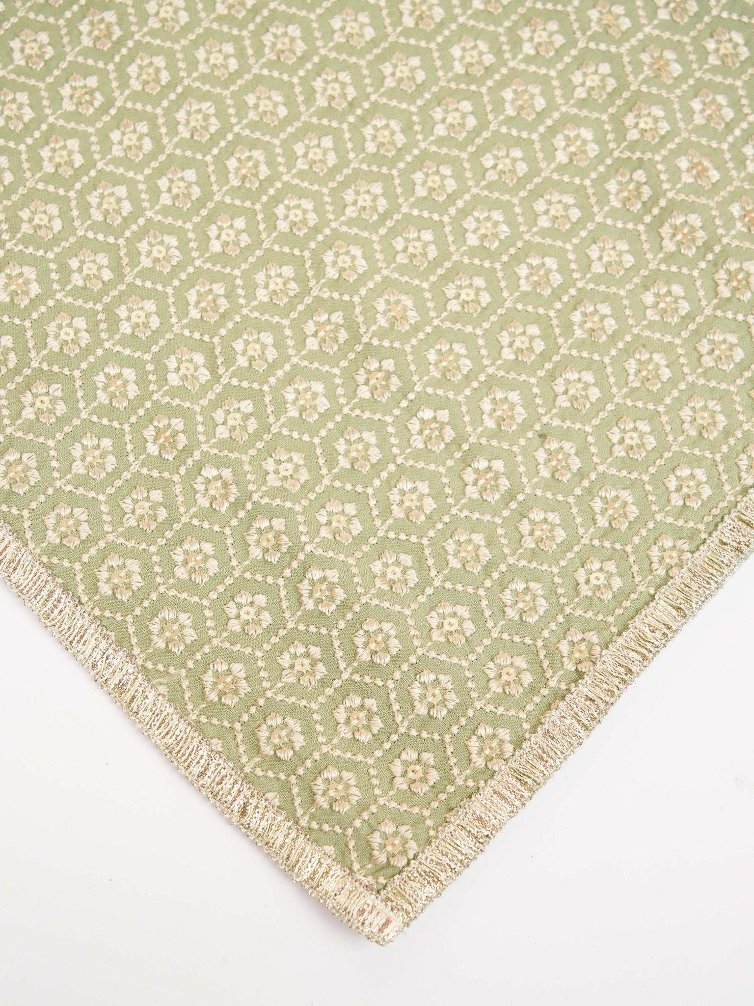 Men Pista Green Silk Blend Embroidered Dupatta