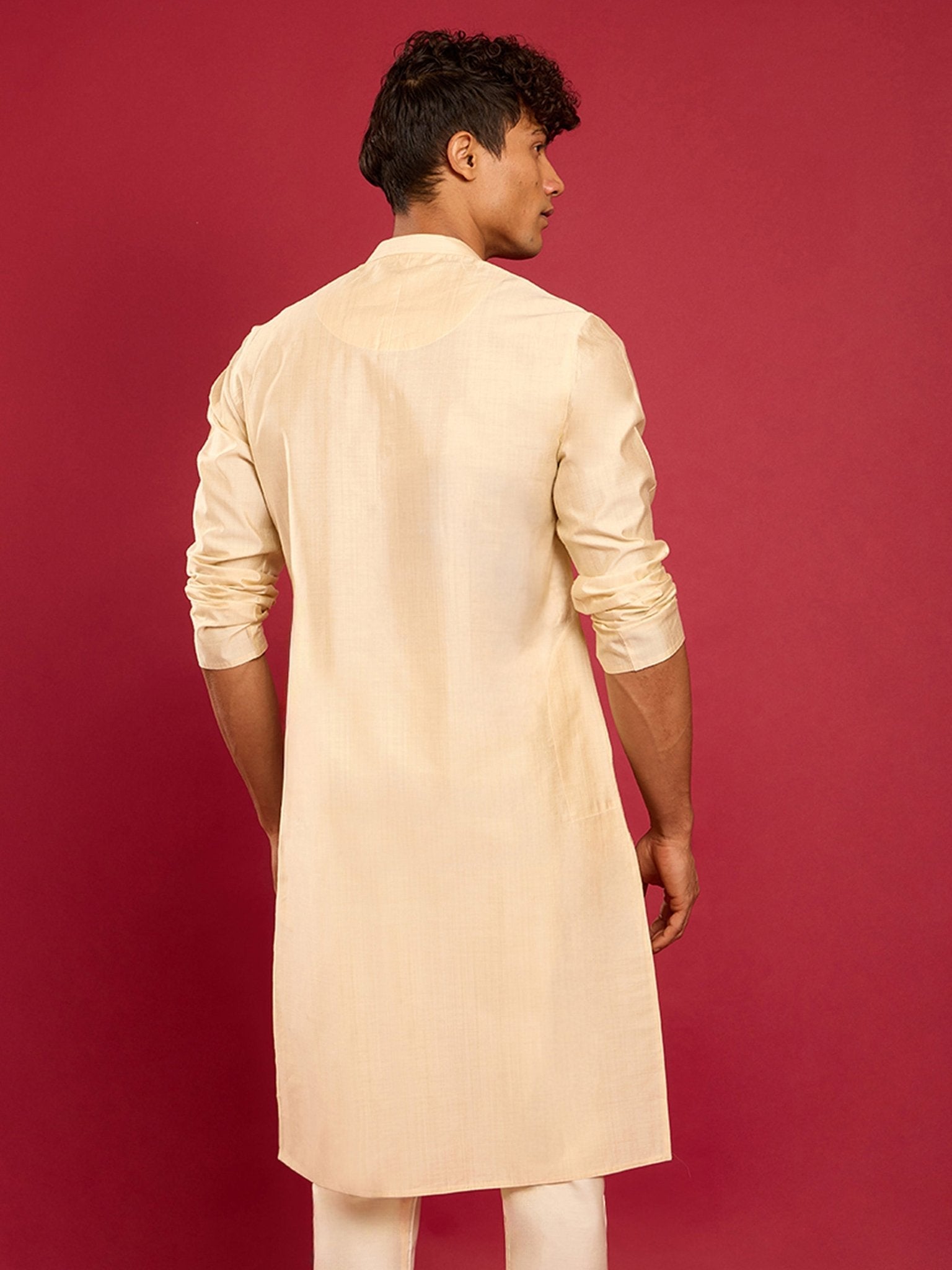 Men's Beige Silk Blend Kurta
