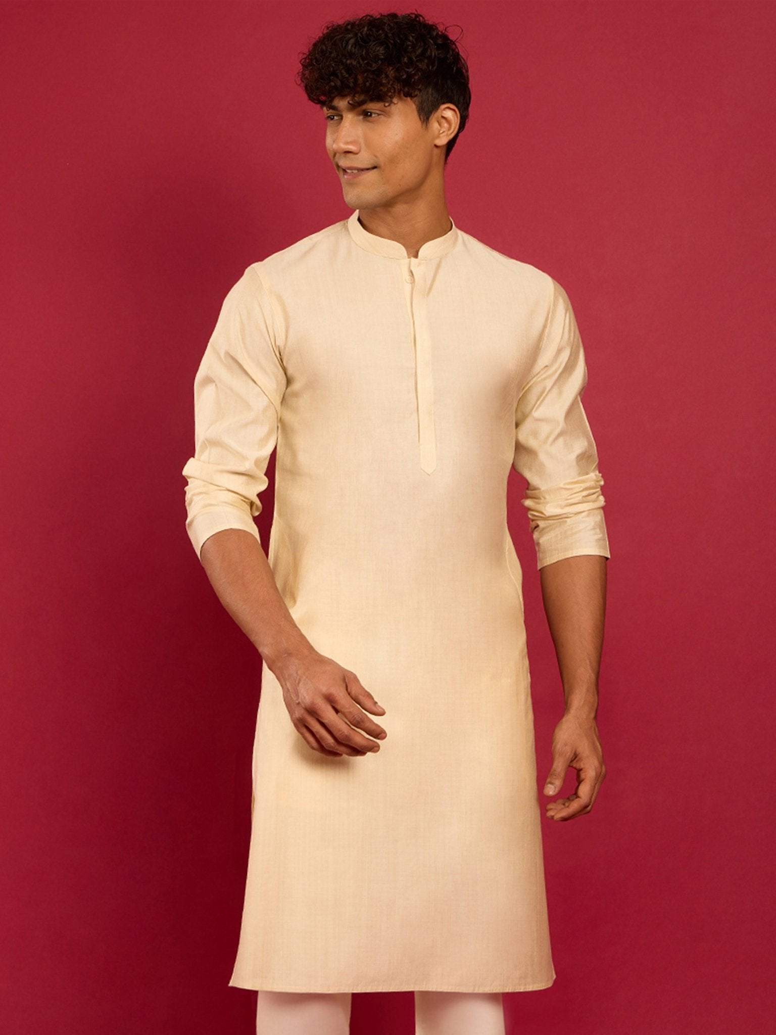 Men's Beige Silk Blend Kurta