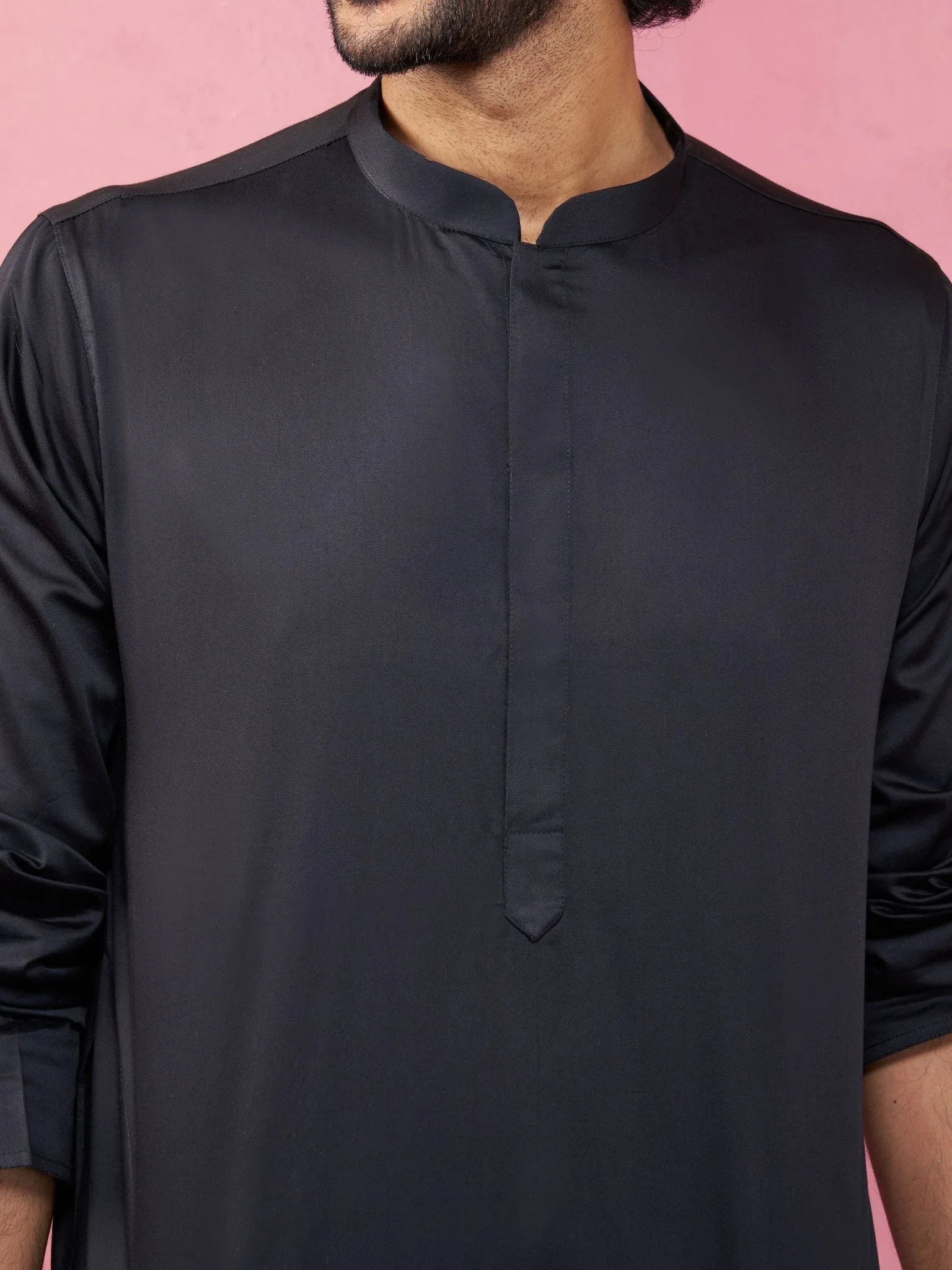 Men's Black Fine Satin Kurta