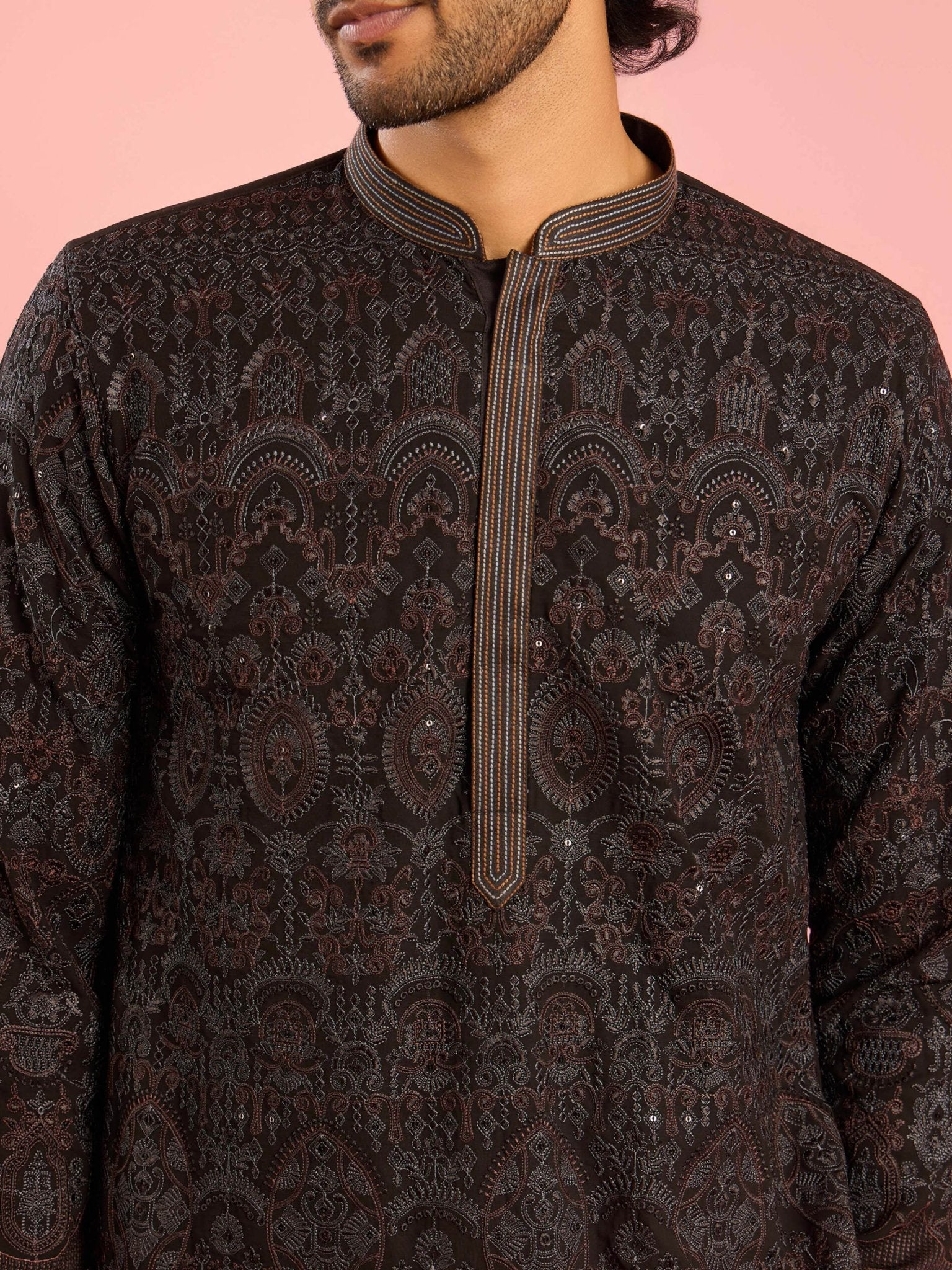 Men's Black Kashmiri Embroidered Georgette Kurta