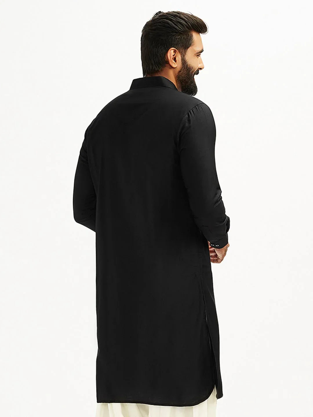 Men’s Black Solid Cotton Pathani Kurta