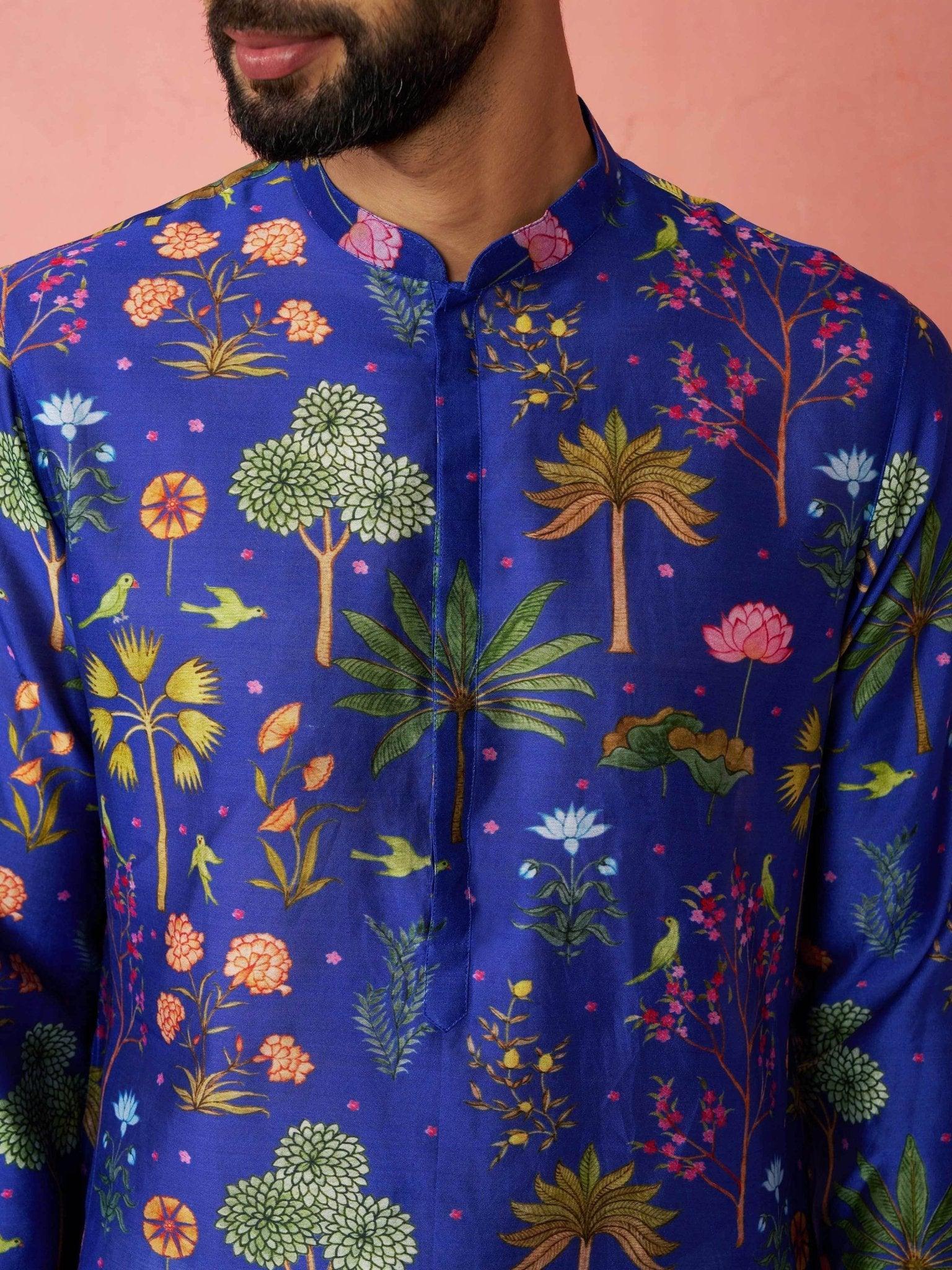 Men's Blue Digital Print Kurta