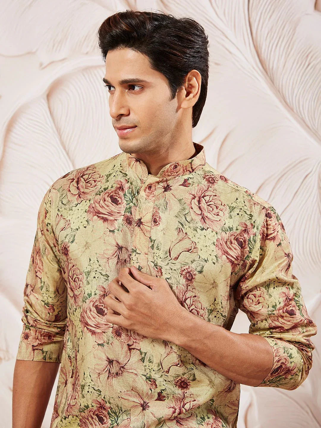 Men's Chiku Printed Kurta Pyjama Set with Cream Viscose Pyjama