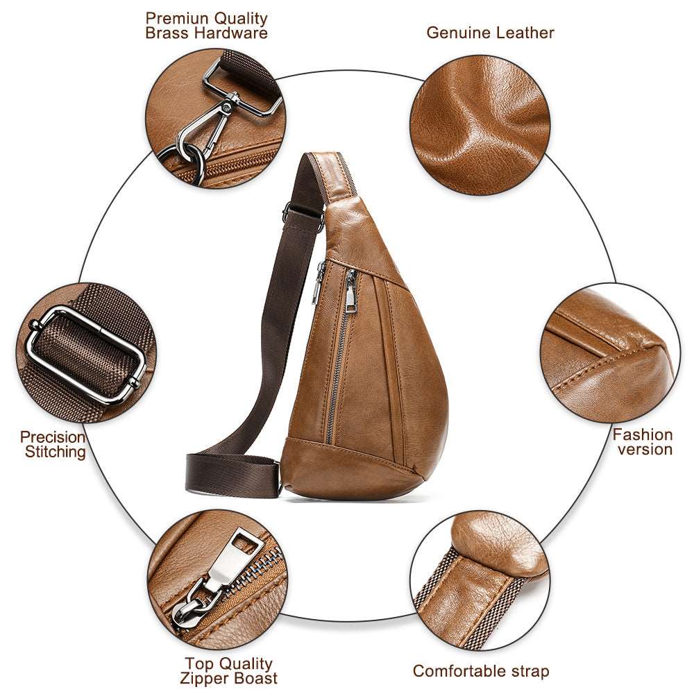 Men's Cowhide Leather Chest and Shoulder Bag  - By Qivii
