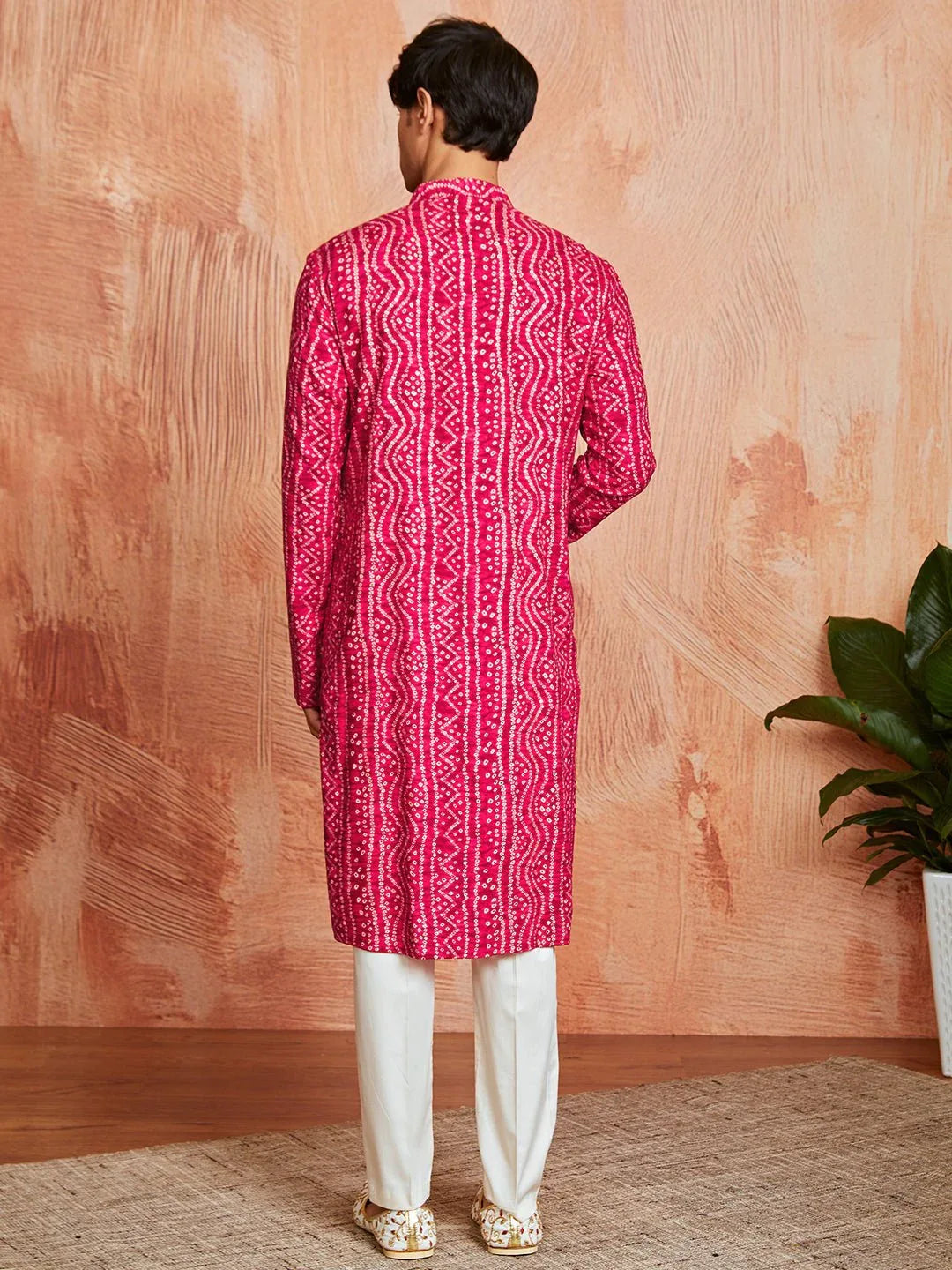 Men's Falsa Foil Bandhani Digital Print Rayon Kurta with Cream Viscose Pyjama