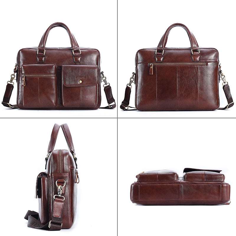 Men's Genuine Leather Top Layer Cowhide Briefcase Messenger Bag  - By Qivii