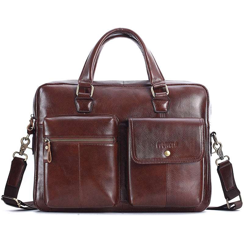 Men's Genuine Leather Top Layer Cowhide Briefcase Messenger Bag  - By Qivii
