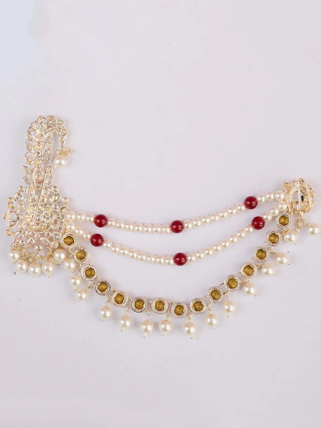 Men's Gold & Maroon Kundan Polki Kalangi