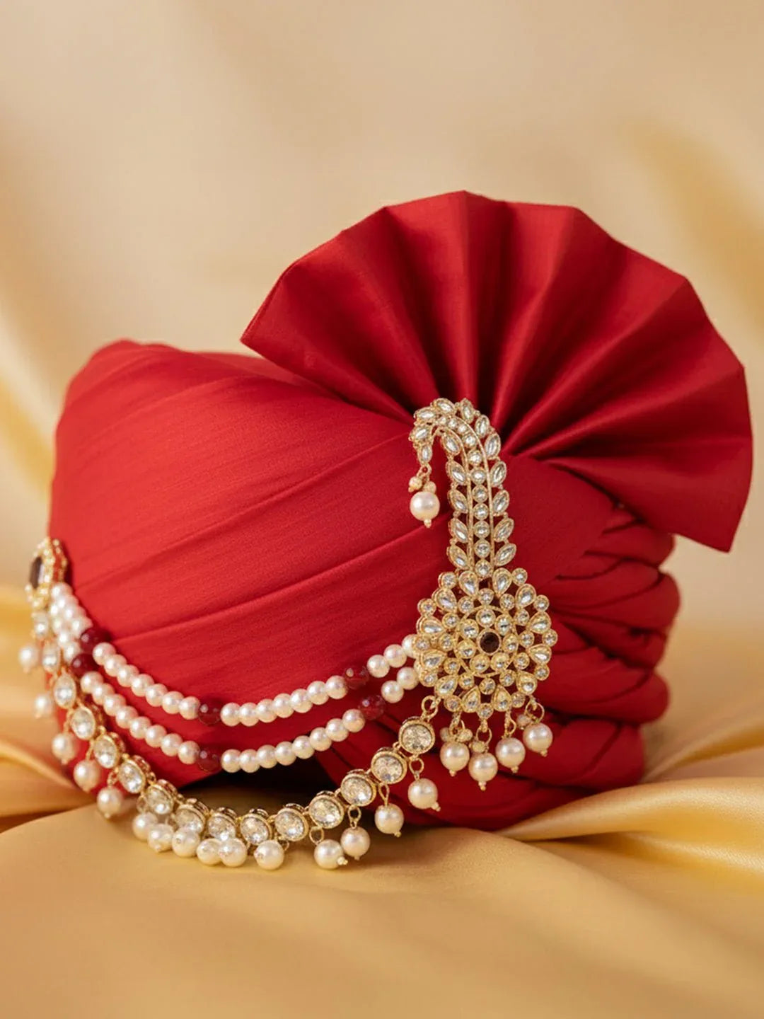 Men's Gold & Maroon Kundan Polki Kalangi
