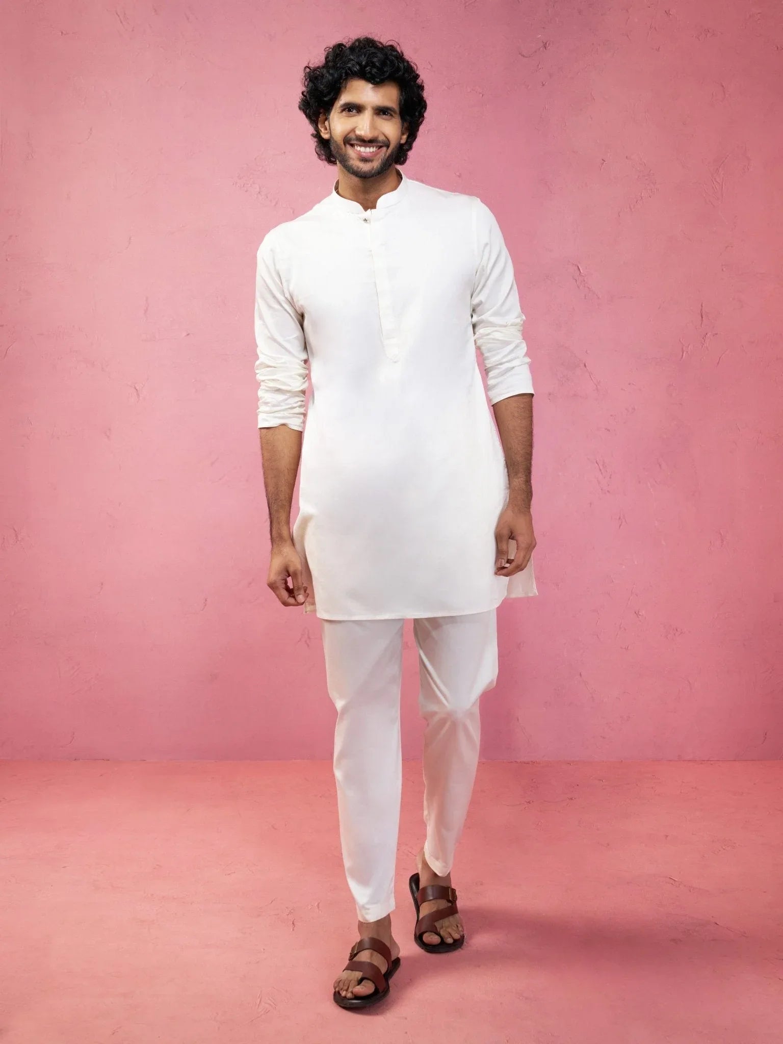 Men's Grey Jacquard Nehru Jacket with Cream Kurta Pyjama