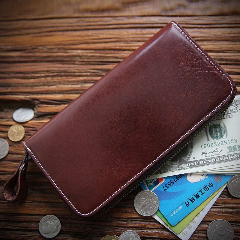 Men's Long Leather Zipper Wallet  - By Qivii