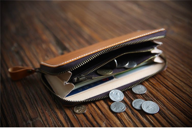 Men's Long Leather Zipper Wallet  - By Qivii