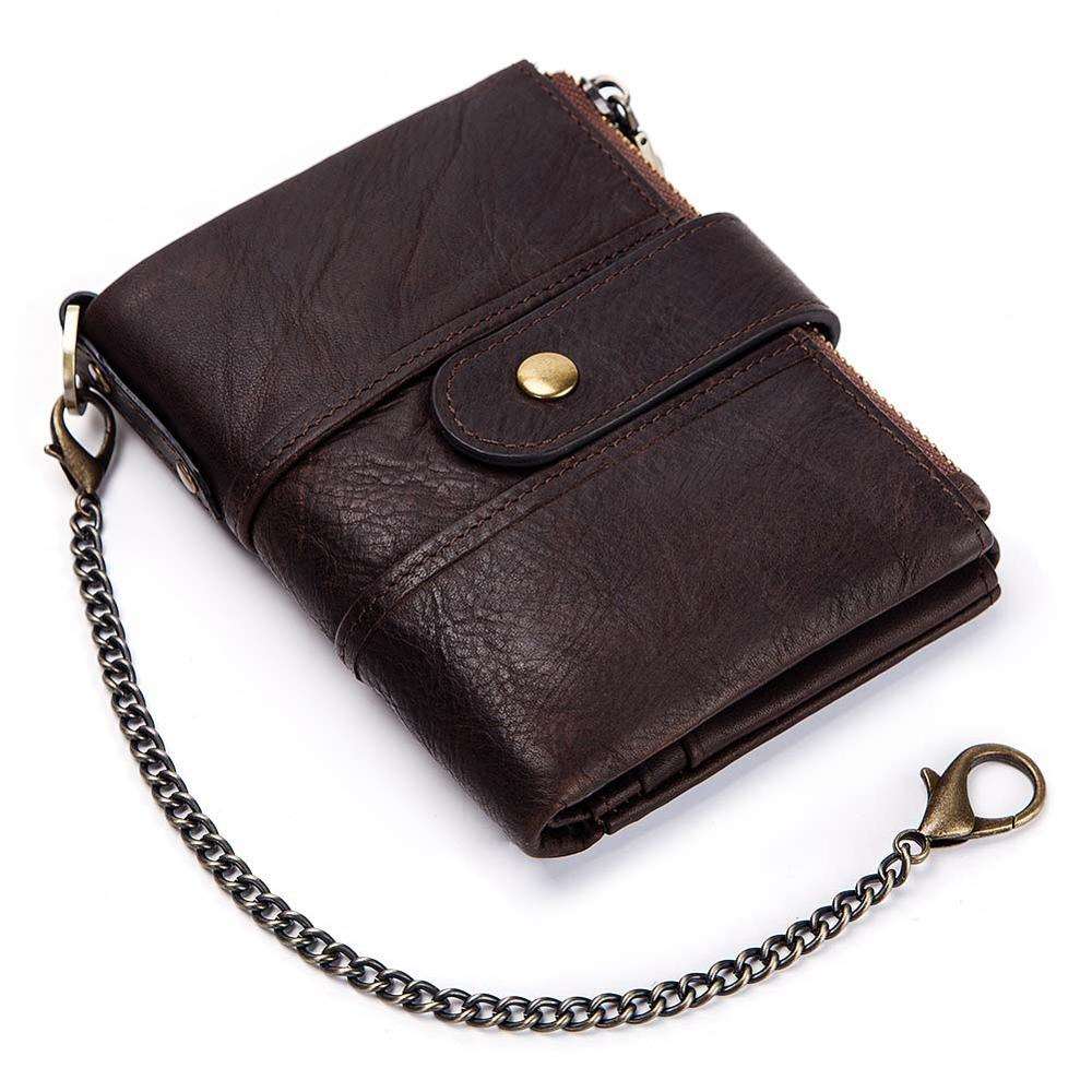 Men's Luxury Antimagnetic Cowhide Leather Chain Wallet  - By Qivii