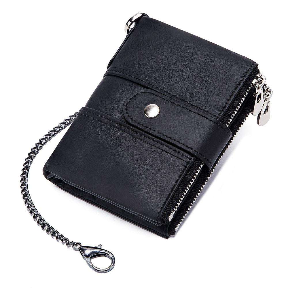 Men's Luxury Antimagnetic Cowhide Leather Chain Wallet  - By Qivii