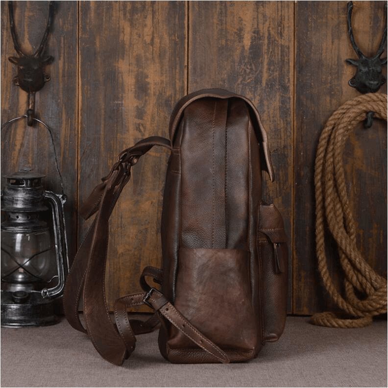 Men's Luxury Classic Leather Shoulder Backpack  - By Qivii