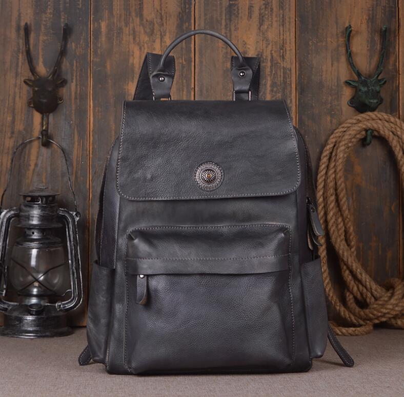 Men's Luxury Classic Leather Shoulder Backpack  - By Qivii