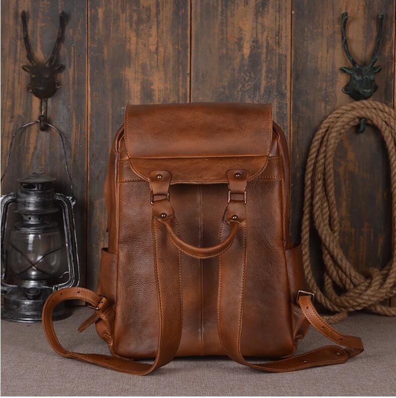 Men's Luxury Classic Leather Shoulder Backpack  - By Qivii