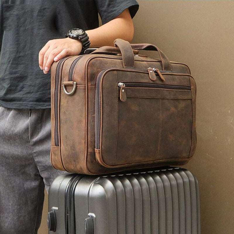 Men's Luxury Crazy Horse Leather Business Bag  - By Qivii