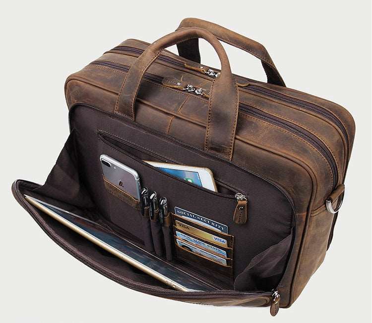 Men's Luxury Crazy Horse Leather Business Bag  - By Qivii