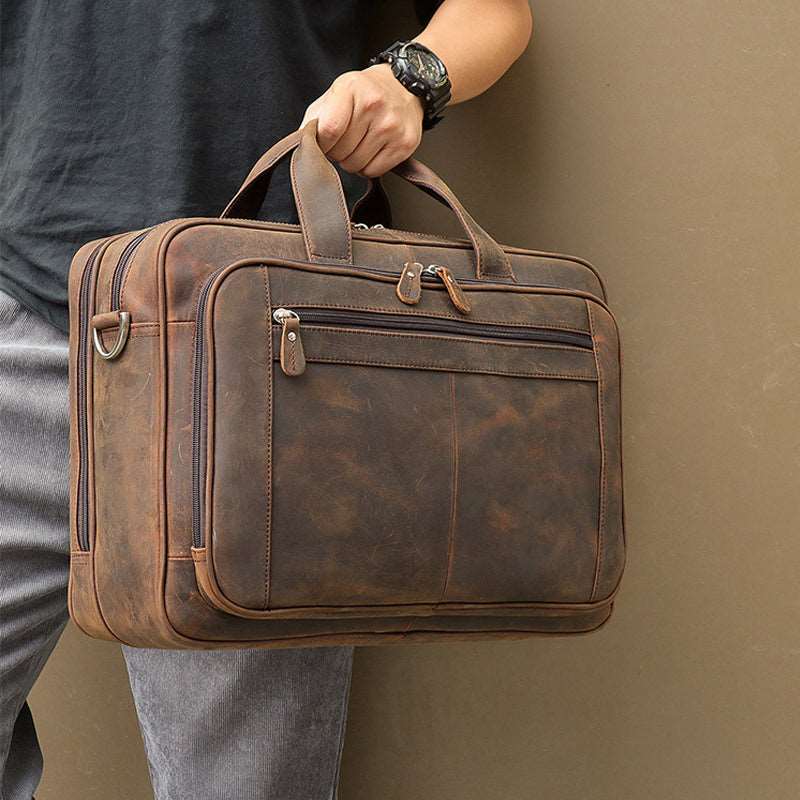 Men's Luxury Crazy Horse Leather Business Bag  - By Qivii
