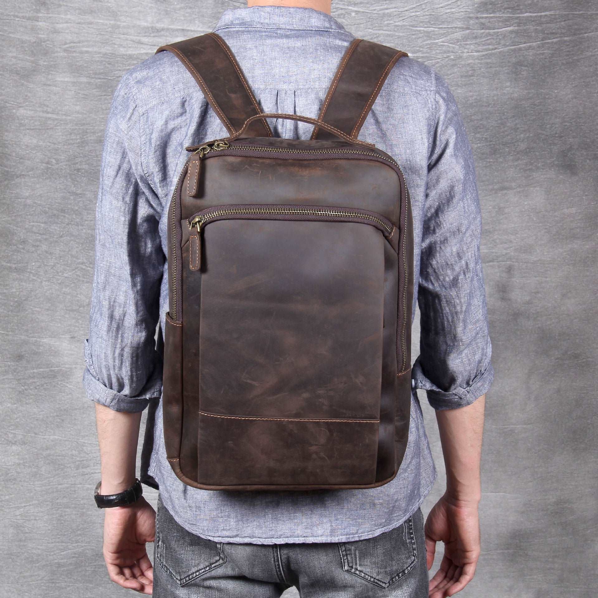 Men's Luxury First Layer Cowhide Leather Computer Bag  - By Qivii