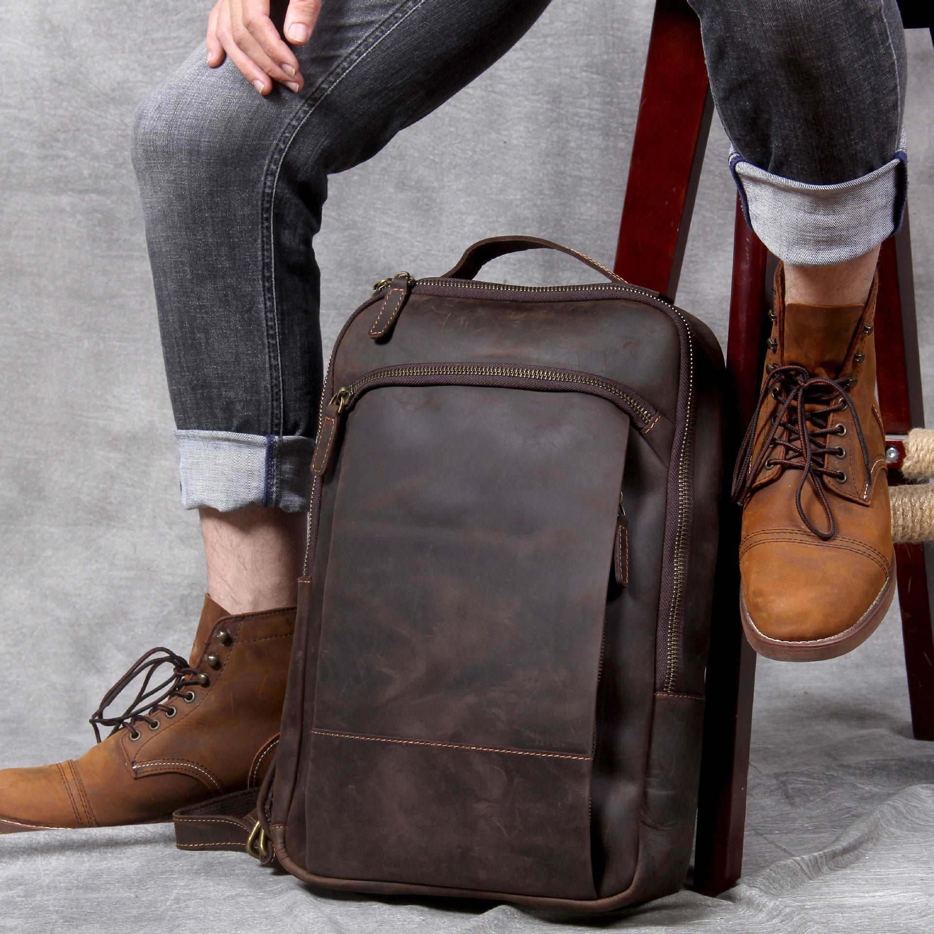 Men's Luxury First Layer Cowhide Leather Computer Bag  - By Qivii