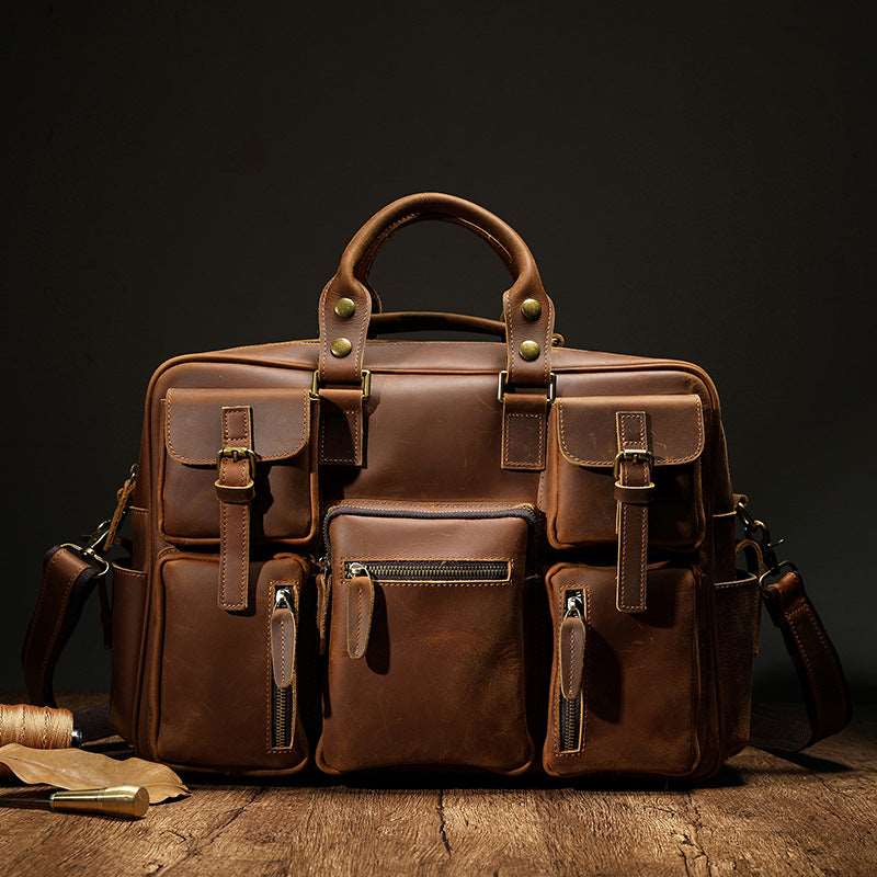Men's Luxury Large Capacity Leather One Shoulder Messenger Bag  - By Qivii