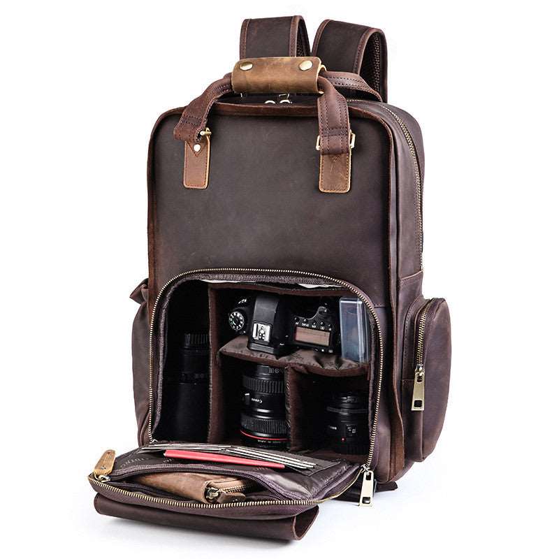 Men's Luxury Leather Camera Backpack  - By Qivii