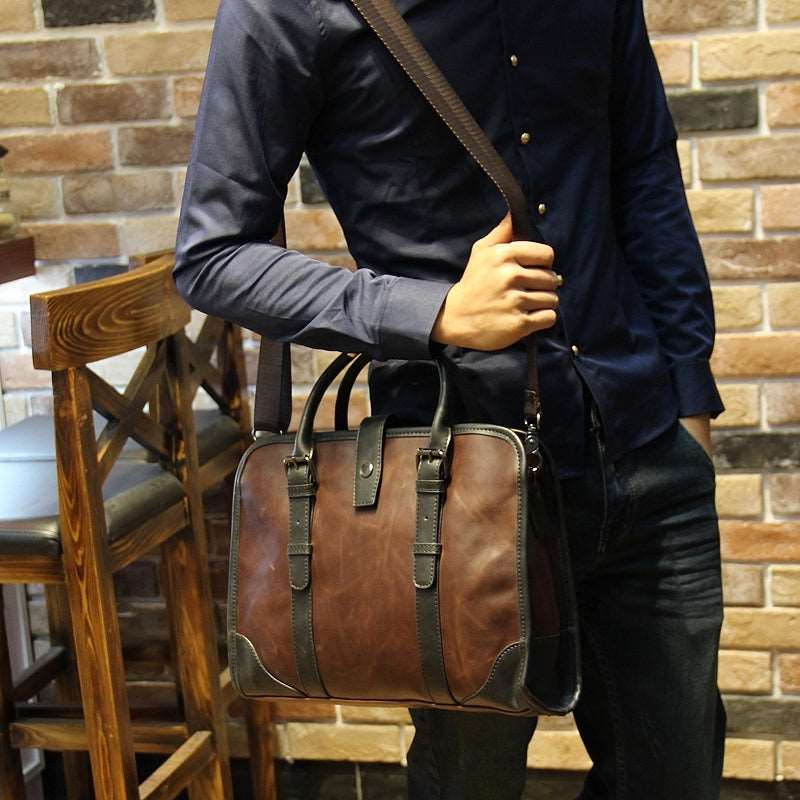 Men's Luxury Leather Shoulder Carry Briefcase  - By Qivii