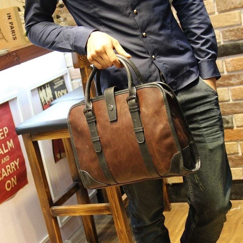Men's Luxury Leather Shoulder Carry Briefcase  - By Qivii