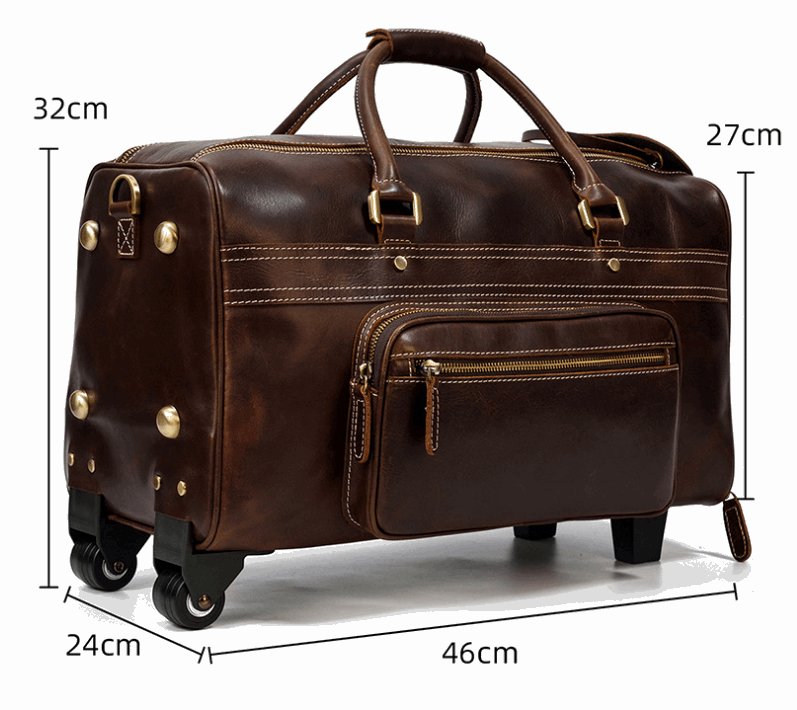 Men's Luxury Leather Trolley Travel Bag  - By Qivii