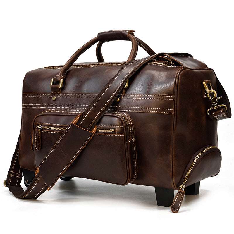 Men's Luxury Leather Trolley Travel Bag  - By Qivii