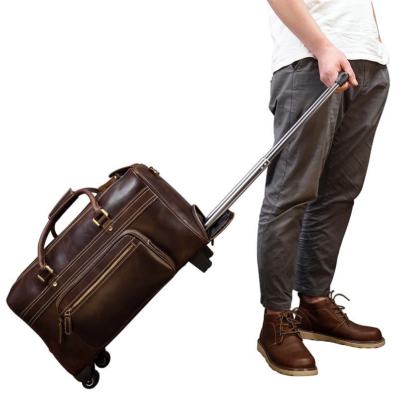 Men's Luxury Leather Trolley Travel Bag  - By Qivii