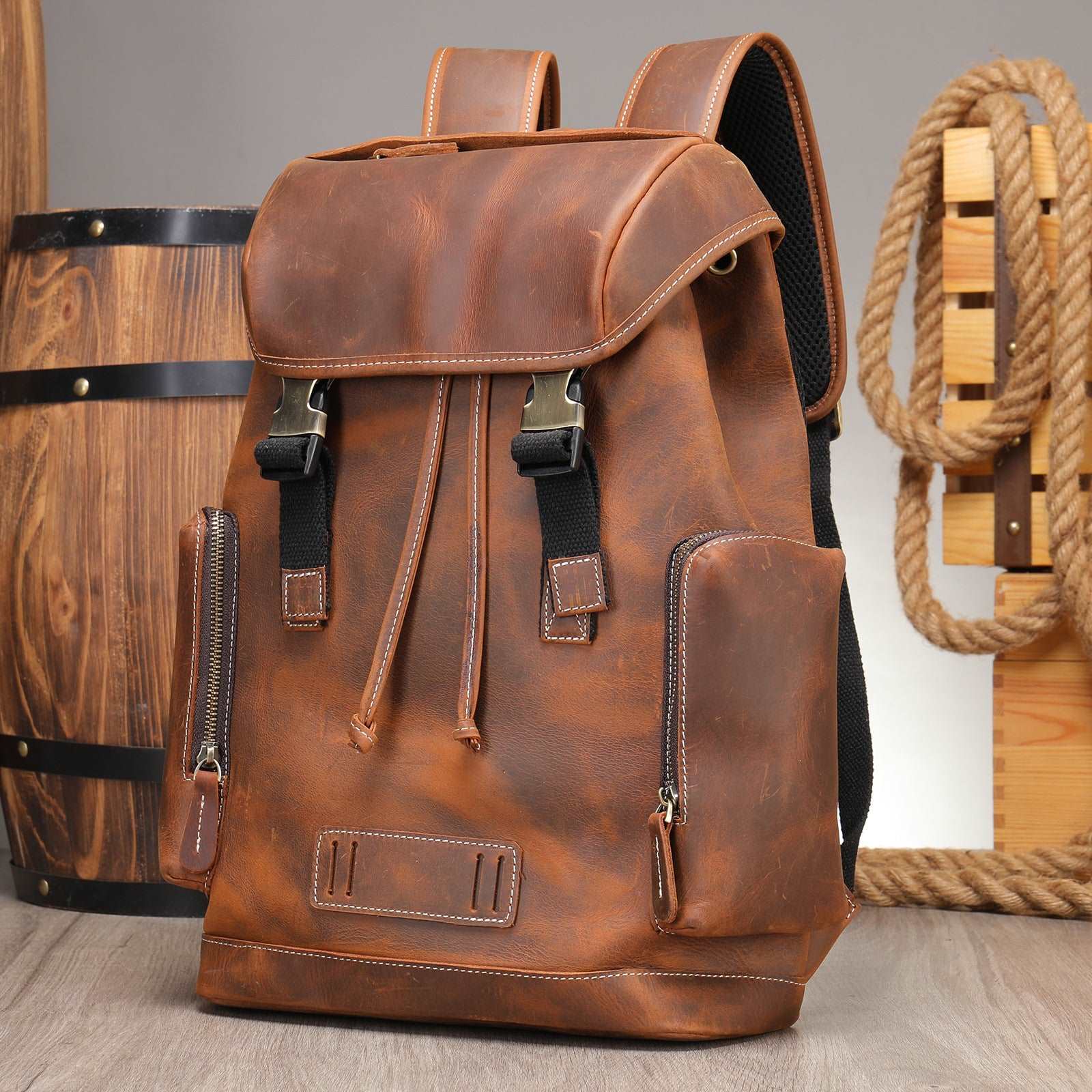 Men's Luxury Retro Leather Outdoor Travel Backpack  - By Qivii