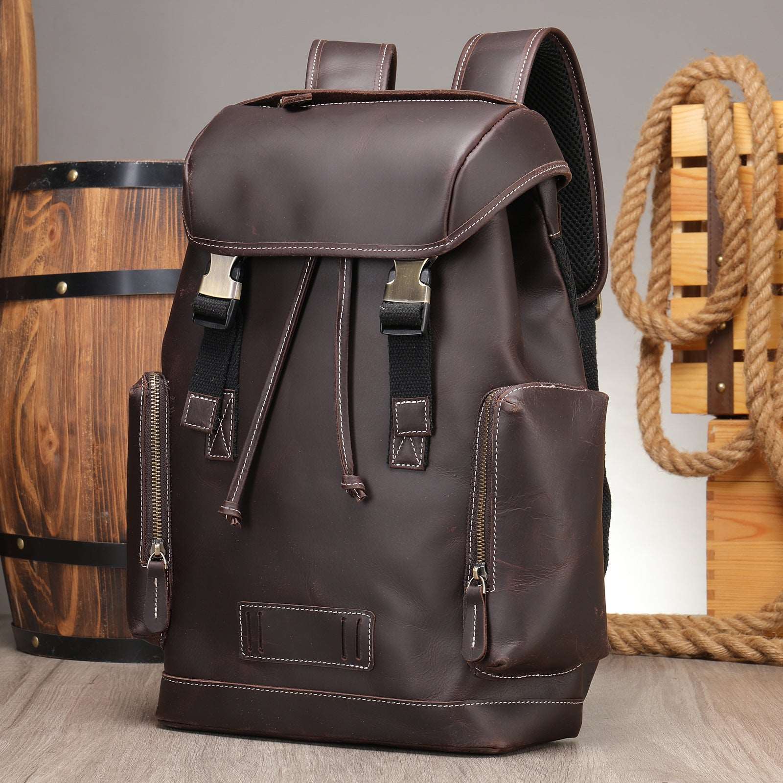 Men's Luxury Retro Leather Outdoor Travel Backpack  - By Qivii